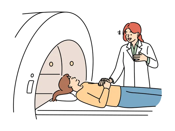 Mädchen unterzieht sich im Krankenhaus einer Magnetresonanztomographie  Illustration