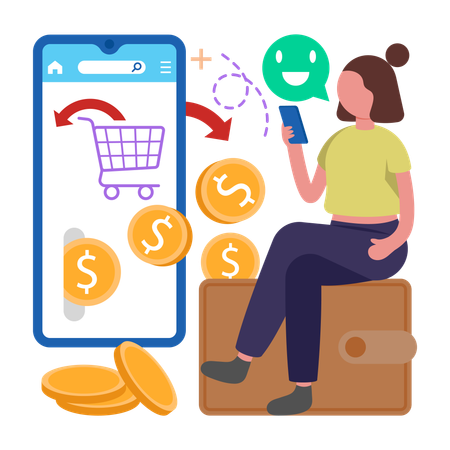 Mädchen bekommt Online-Rückerstattung  Illustration