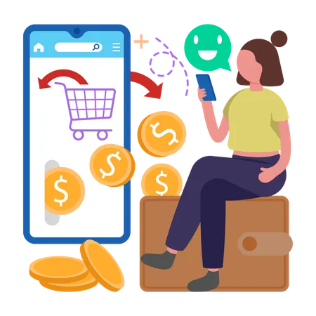 Mädchen bekommt Online-Rückerstattung  Illustration