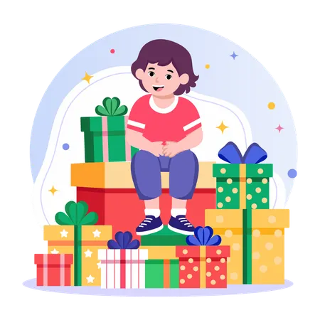 Mädchen bekommt viele Geschenke zum Geburtstag  Illustration