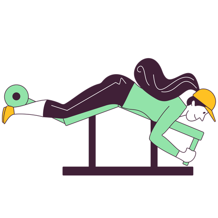 Mädchen mit Beinbeugemaschine im Fitnessstudio  Illustration