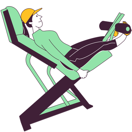 Mädchen mit Beinstrecker-Maschine im Fitnessstudio  Illustration