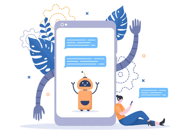 Mädchen benutzt Chatbot  Illustration