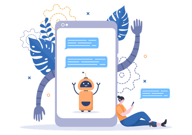 Mädchen benutzt Chatbot  Illustration