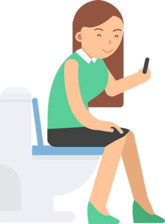 Mädchen benutzt Handy auf Toilette  Illustration