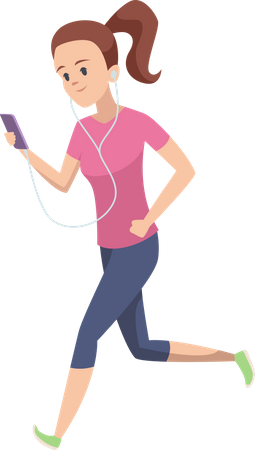 Mädchen benutzt Handy beim Laufen  Illustration