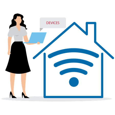 Mädchen nutzt Smart-Home-Geräte  Illustration