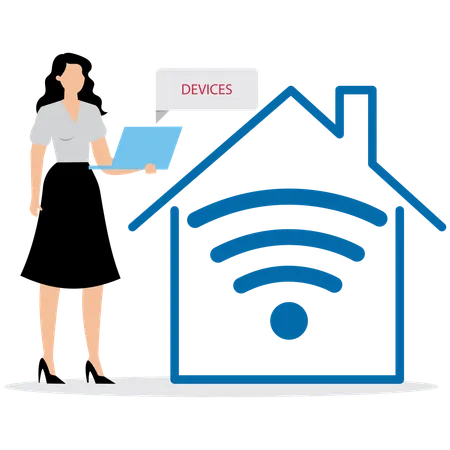 Mädchen nutzt Smart-Home-Geräte  Illustration