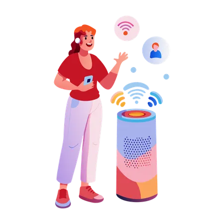 Mädchen mit Smart Speaker  Illustration