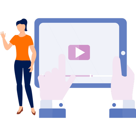 Mädchen benutzt Tab mit beiden Händen Video abspielen  Illustration