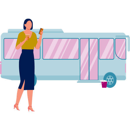 Mädchen benutzt Telefon in der Pause  Illustration