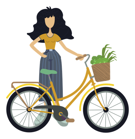 Mädchen benutzt umweltfreundliches Fahrrad  Illustration