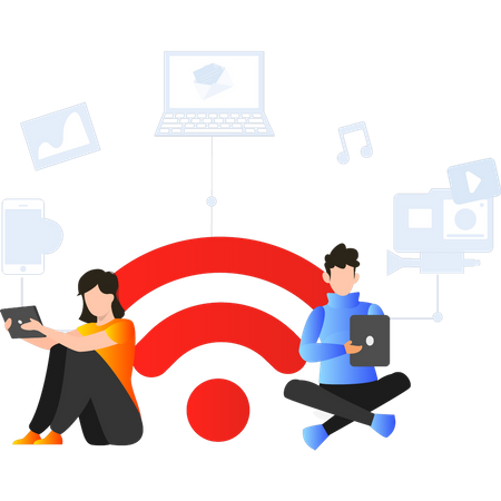 Mädchen nutzt WLAN  Illustration