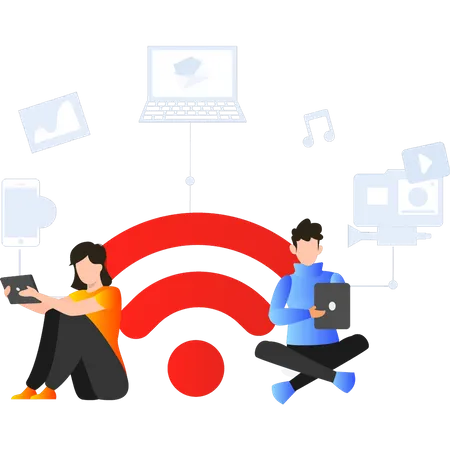 Mädchen nutzt WLAN  Illustration