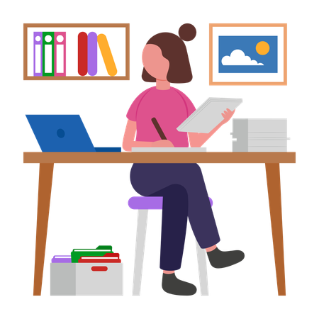 Mädchen bereitet Forschungsarbeit vor  Illustration