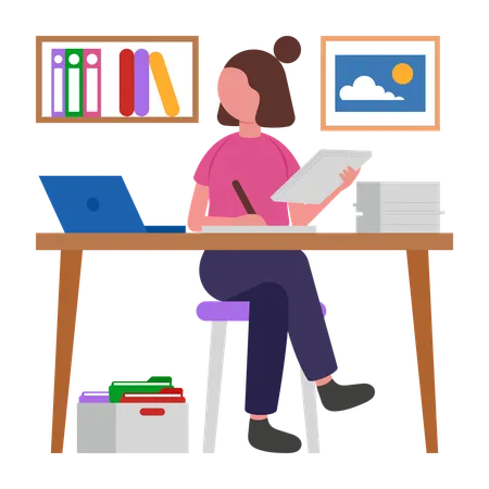 Mädchen bereitet Forschungsarbeit vor  Illustration