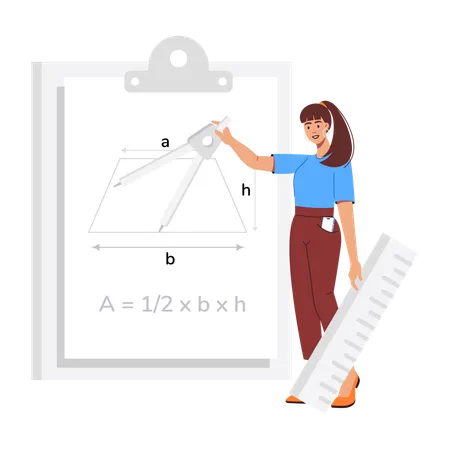 Mädchen bereitet praktische Geometrieübungen vor  Illustration