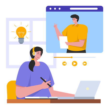 Mädchen besucht Online-Unterricht  Illustration