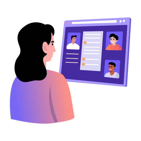 Mädchen besucht virtuellen Unterricht  Illustration