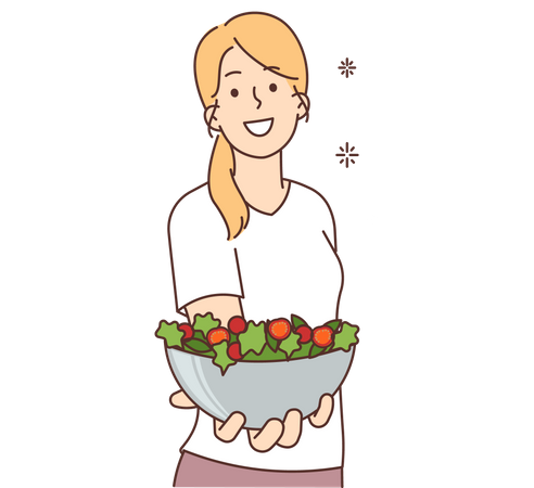 Mädchen bietet Gemüseschüssel an  Illustration