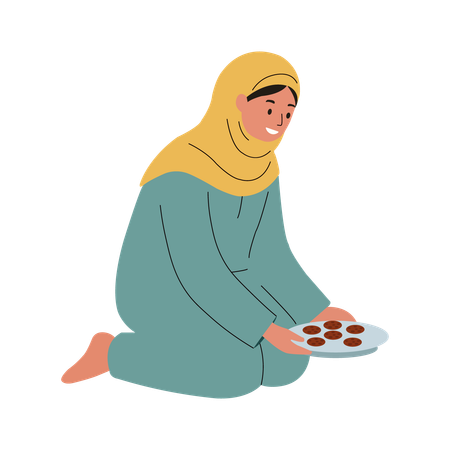 Mädchen bietet Süßigkeiten in Zeremonie  Illustration