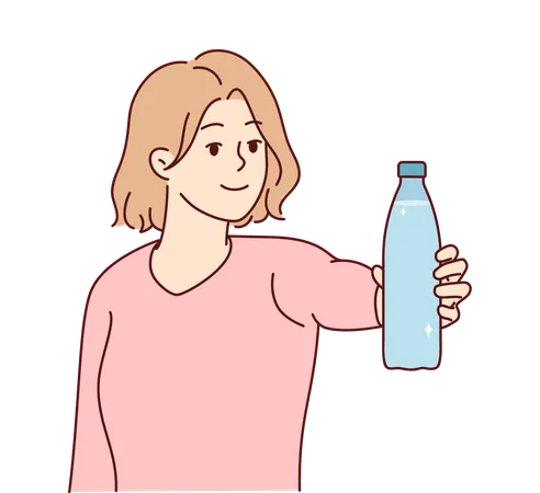 Mädchen bietet Wasserflasche an  Illustration