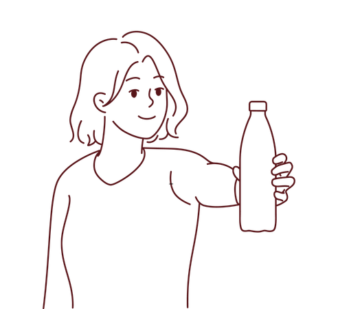 Mädchen bietet Wasserflasche an  Illustration