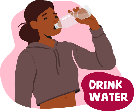 Mädchen bleibt frisch, indem sie genug Wasser trinkt  Illustration