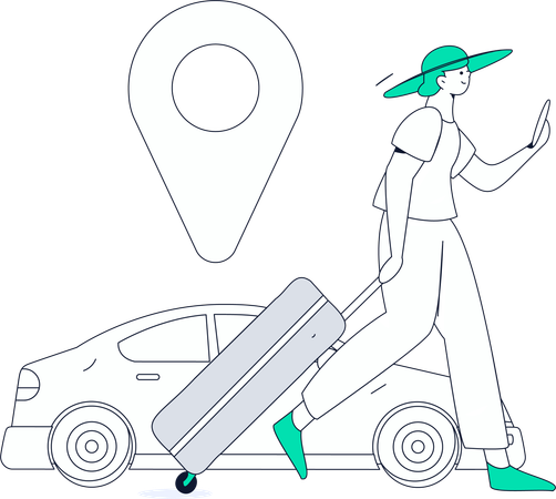 Mädchen bucht online ein Taxi  Illustration