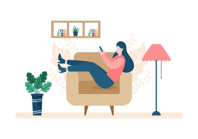 Mädchen chattet auf dem Handy  Illustration