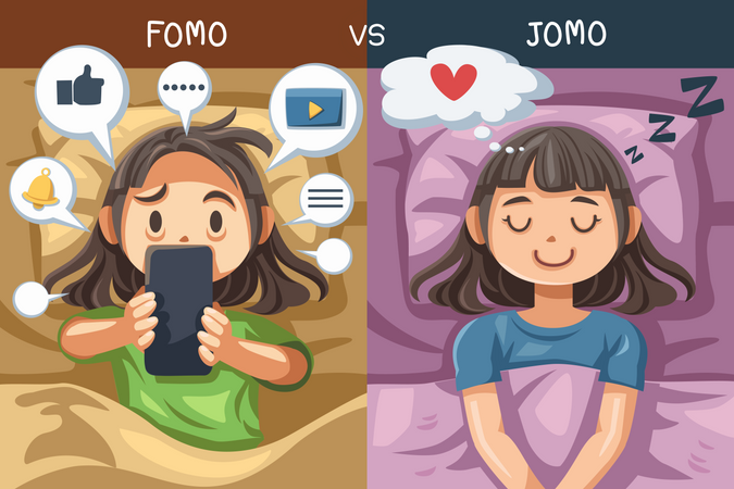 Mädchen chattet auf dem Handy und schläft  Illustration