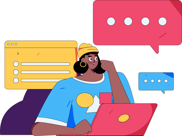 Mädchen chattet online mit Kunden  Illustration