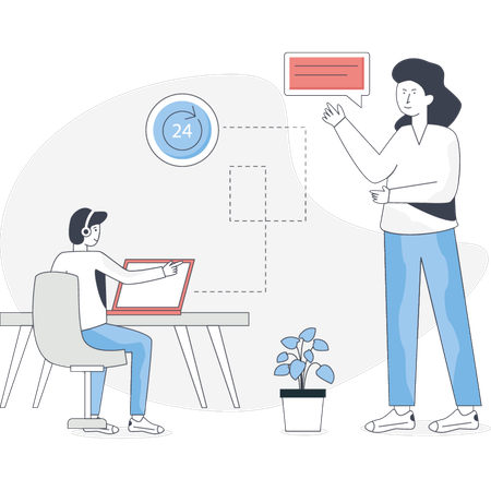 Mädchen diskutieren über 24 Stunden Kundenservice  Illustration
