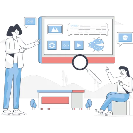 Mädchen diskutieren Cybersicherheitsanalysten  Illustration