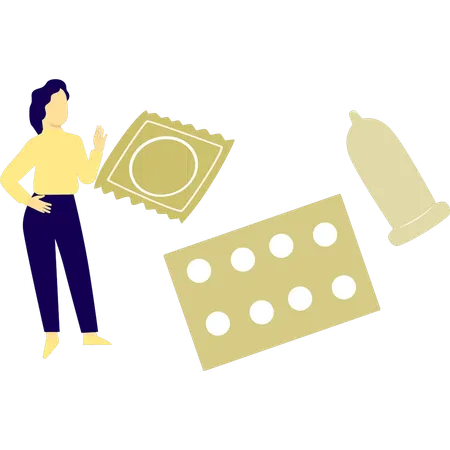Mädchen diskutieren über HIV-Pillen  Illustration