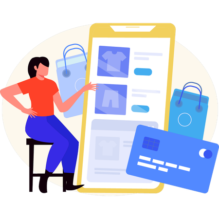 Mädchen diskutiert E-Commerce-Website  Illustration