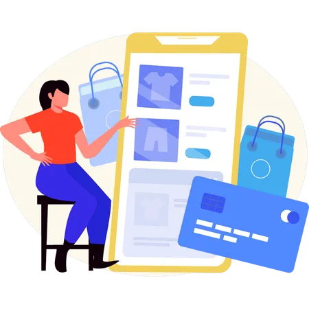 Mädchen diskutiert E-Commerce-Website  Illustration