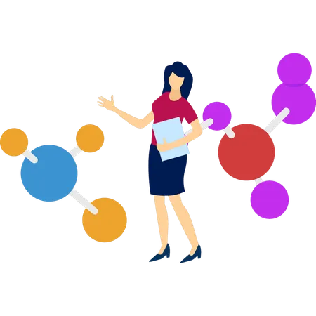 Mädchen diskutieren über Atomstruktur  Illustration