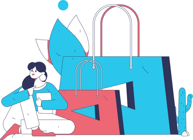 Mädchen löst Einkaufsgutschein ein  Illustration