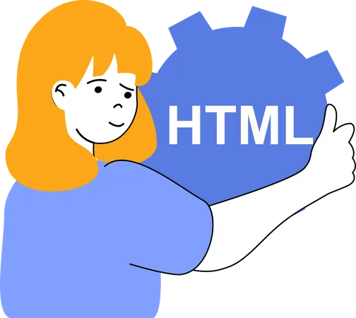 Mädchen stellt HTML-Programm ein  Illustration