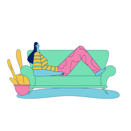 Mädchen entspannt auf dem Sofa  Illustration