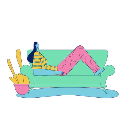 Mädchen entspannt auf dem Sofa  Illustration