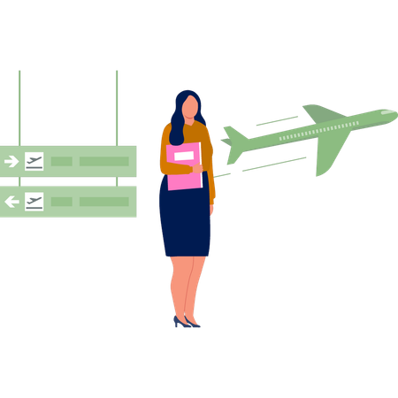 Mädchen erreichte Zielort per Flugzeug  Illustration