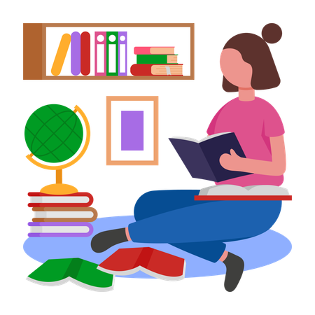 Mädchen erlangt Buchwissen  Illustration