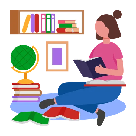 Mädchen erlangt Buchwissen  Illustration