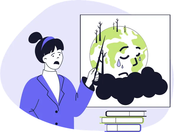 Mädchen erzählt vom Klimawandel  Illustration