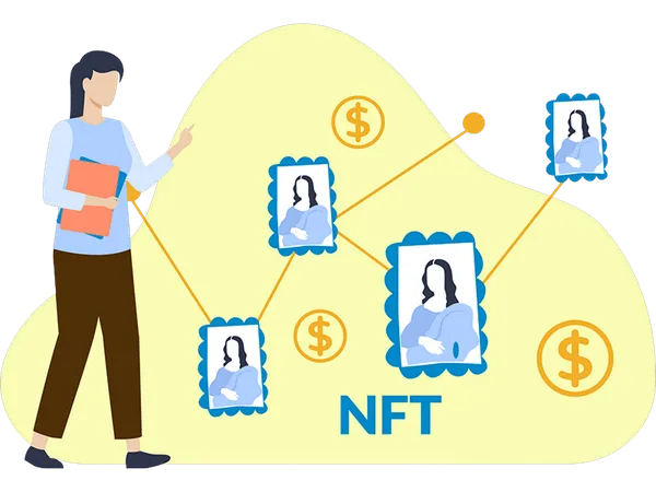 Mädchen erzählt vom NFT-Marktplatz  Illustration