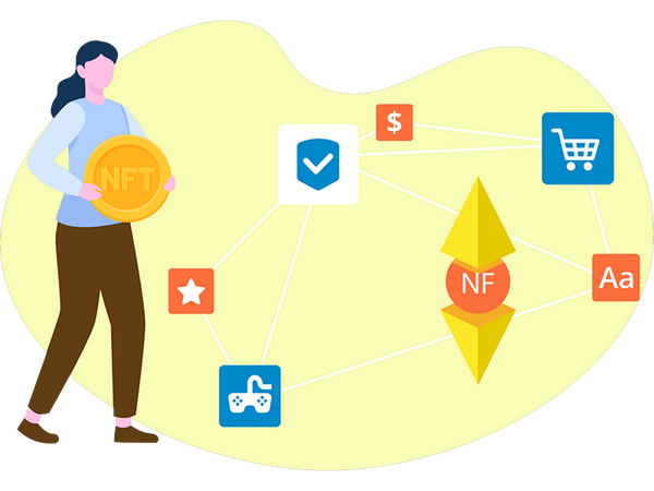 Mädchen erzählt von digitalem NFT  Illustration