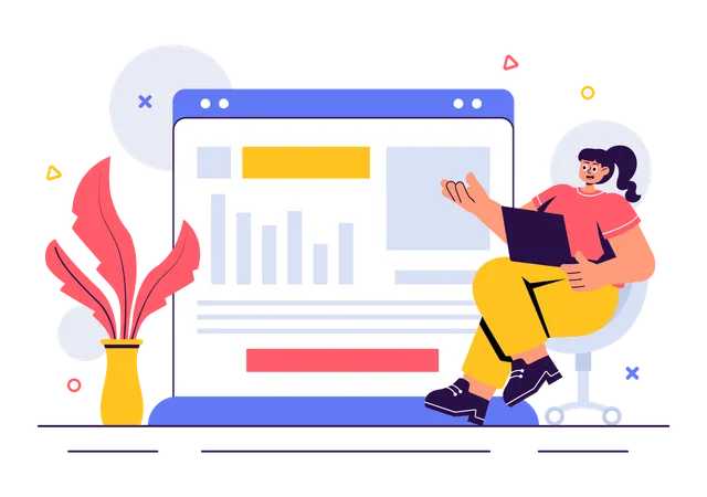 Mädchen erzählt über Webseiten-Marketing  Illustration