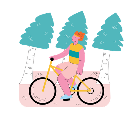 Mädchen fahren Fahrrad im Wald  Illustration